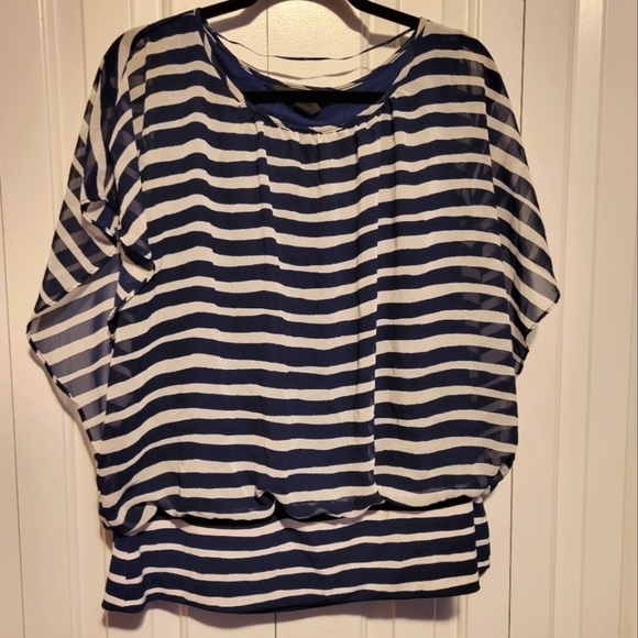 Style & Co Navy Blue & White Striped Blouse XL pre-owned - Picture 1 of 8